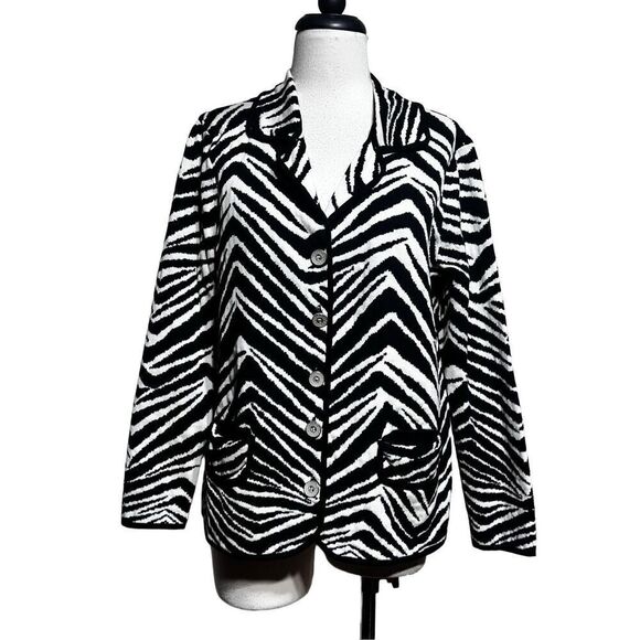 Chico's Zebra Print Cardigan Silk Sweater Animal Print  Size Large - Picture 1 of 4